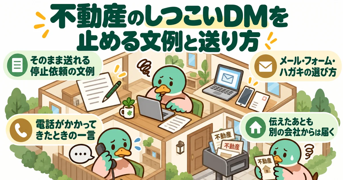 停止依頼の文例、連絡方法、電話の断り方、会社ごとの対応を示す図。