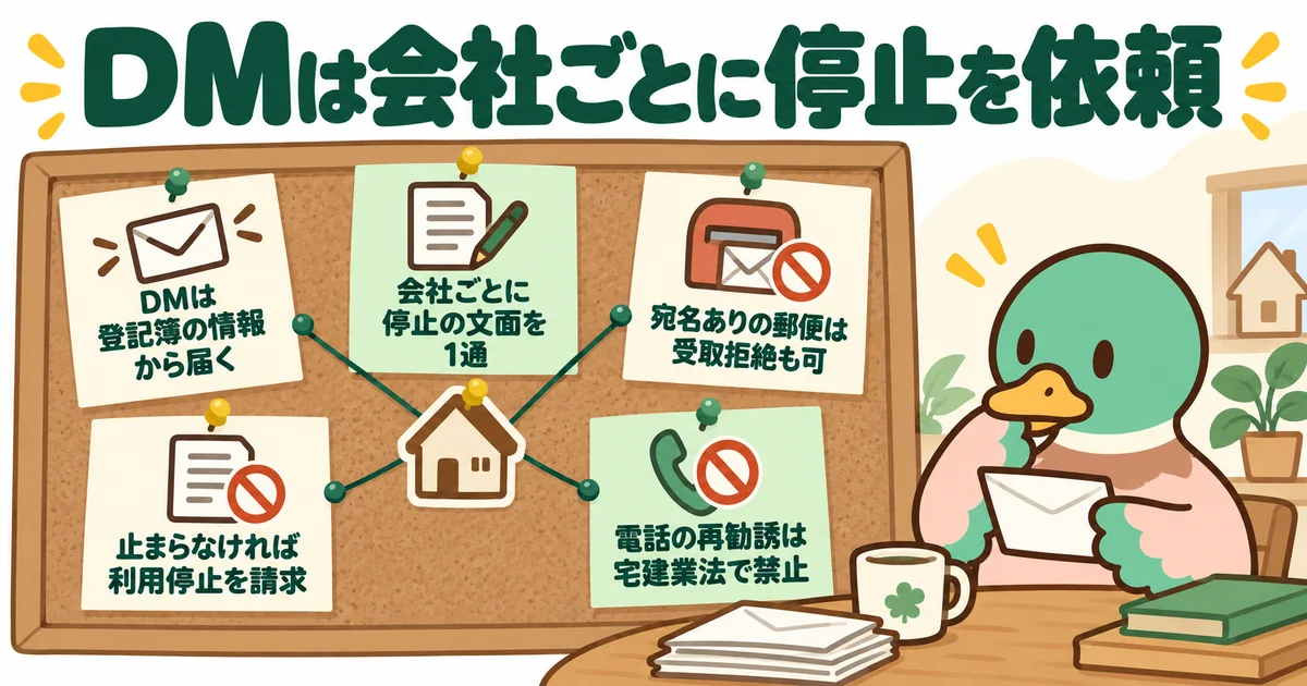 送付元を確認し、会社ごとに停止を依頼して記録を残すあいみつ。