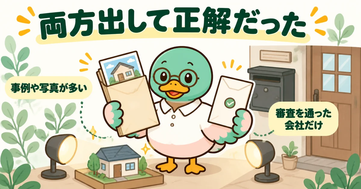 持ち家計画とライフルホームズに最初から両方とも資料請求し、届く情報の切り口の違いを比較できて正解だったと話す37歳男性のカモ。