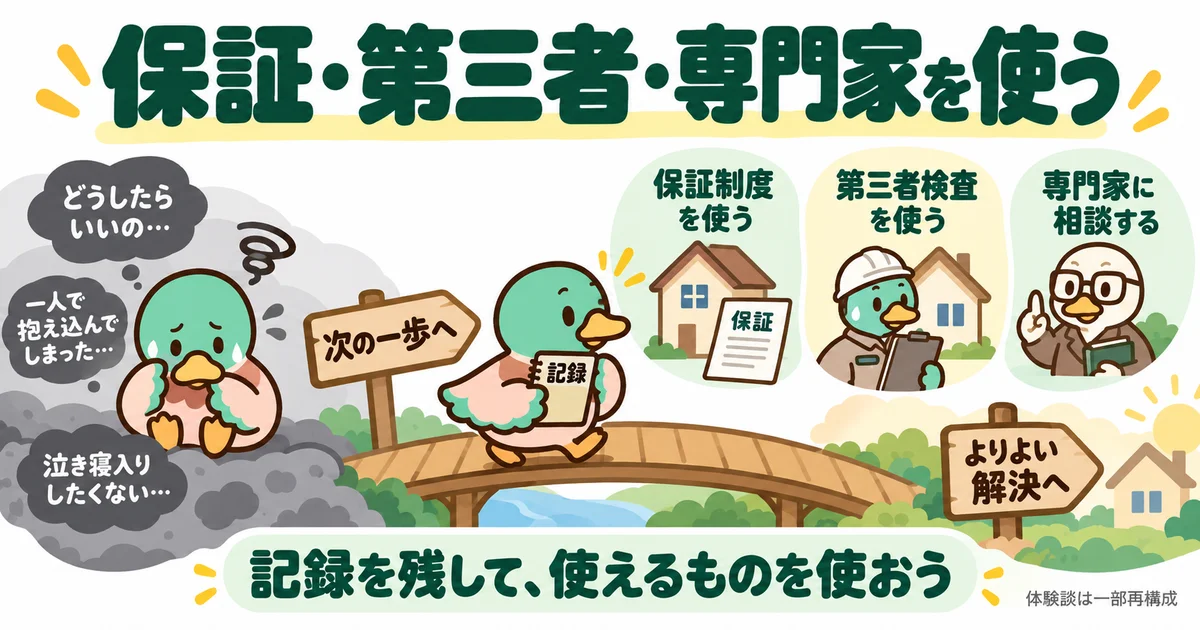 保証や補修記録を用意し、第三者や専門家に相談するあいみつ。