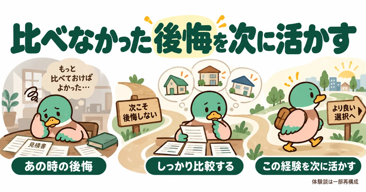 後悔を振り返り、比較と確認を次の住まいの判断に生かすあいみつ。