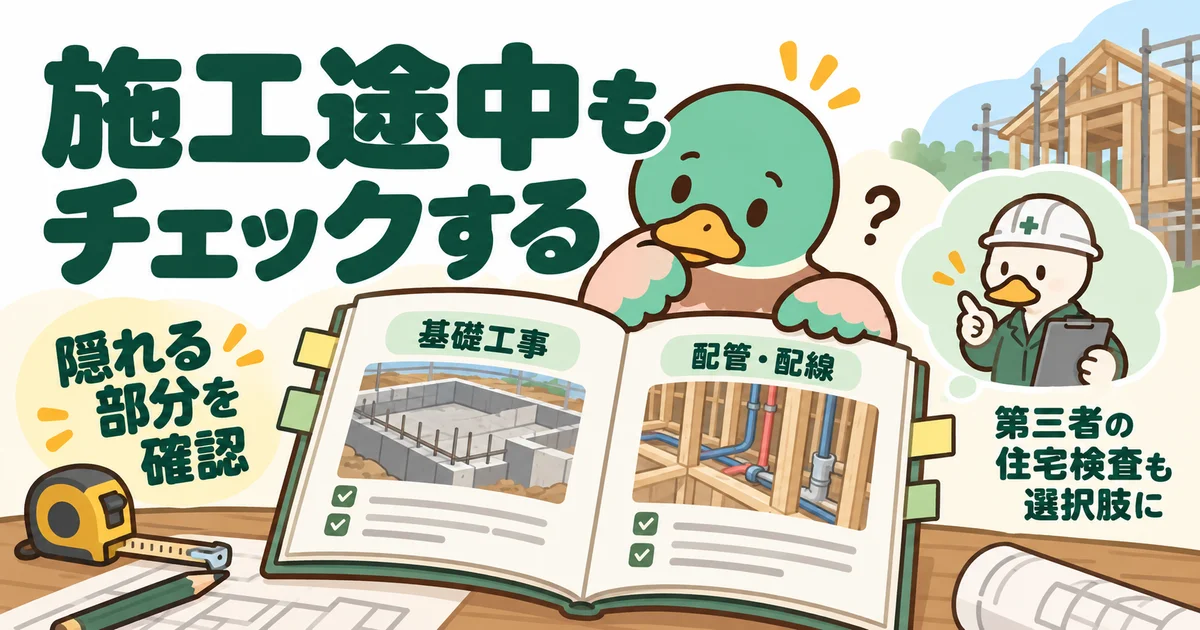 建築途中の基礎や配管など、完成すると見えなくなる部分を確認するあいみつ。