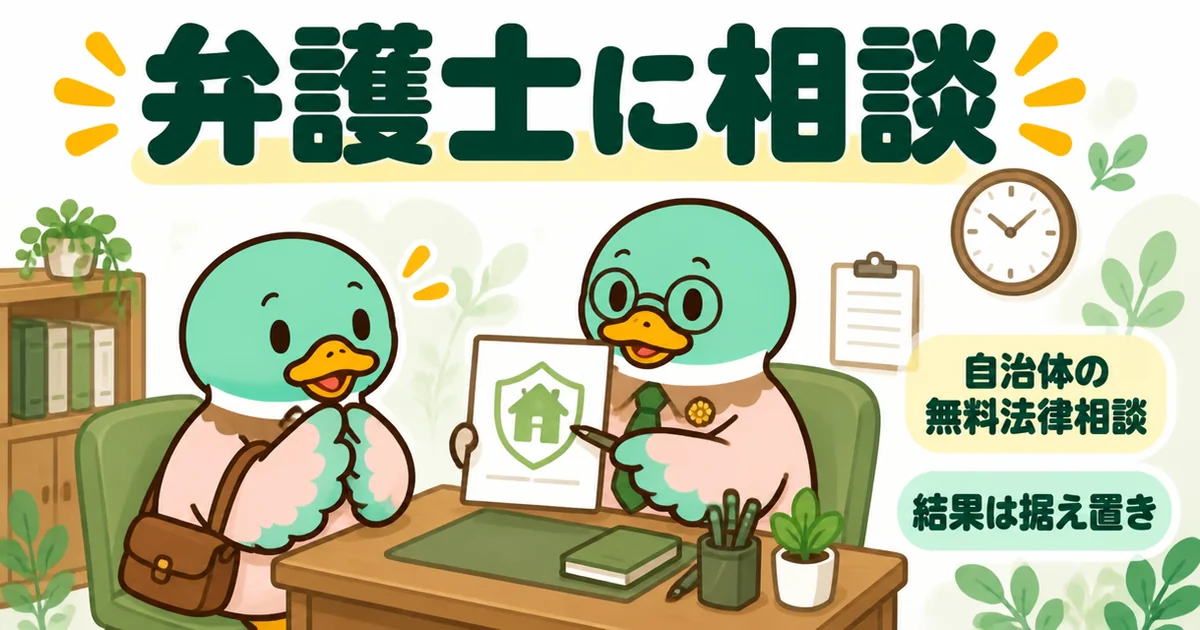 家賃値上げを拒否して出ていけと言われた藤井さんが、自治体の無料法律相談で弁護士の説明を聞いて安心する場面。