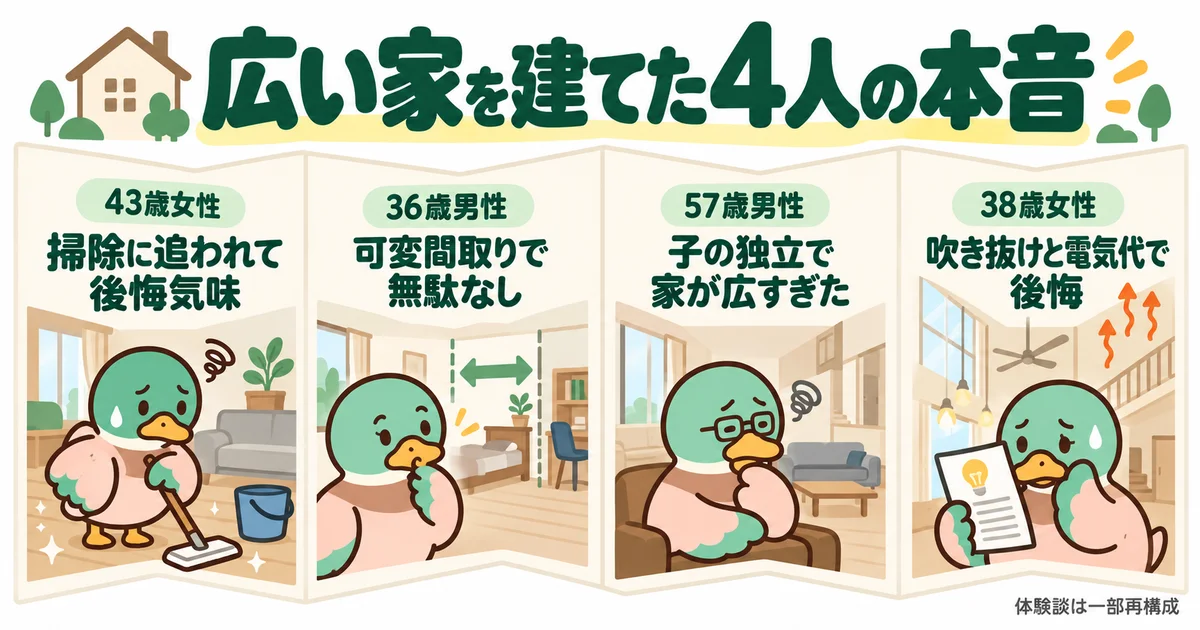 広い家で暮らした四人の体験を描いた図。