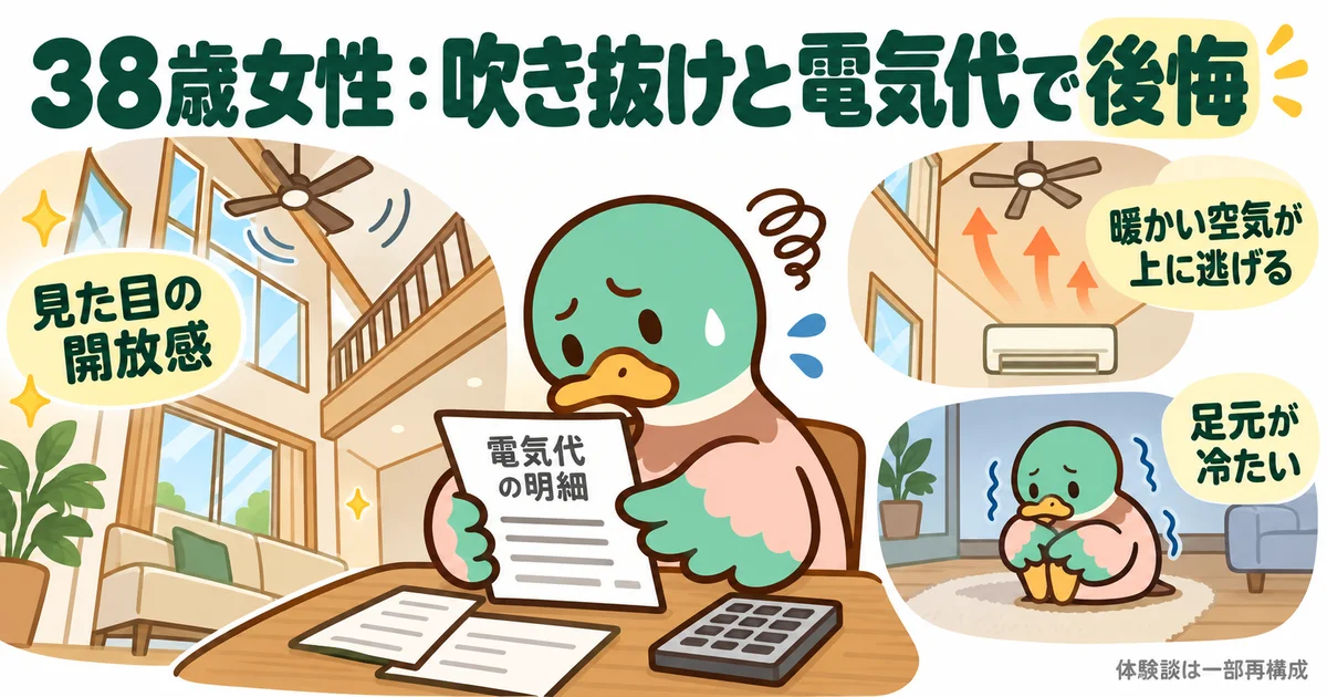 吹き抜けと電気代に悩む三十八歳女性のカモ。