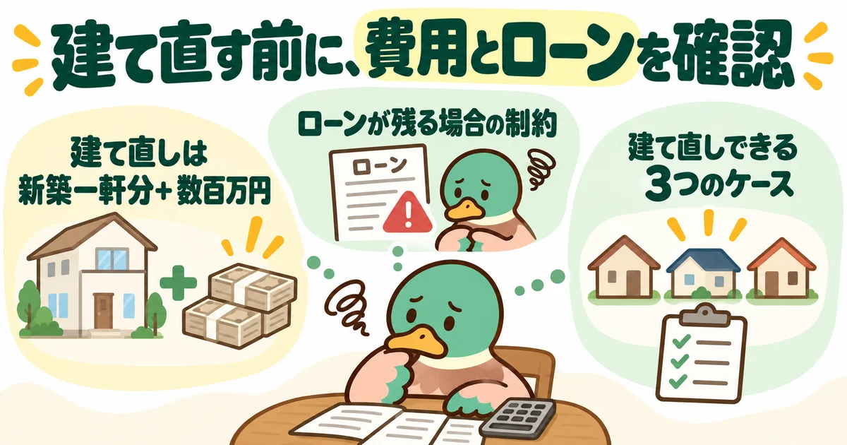 建て直しの費用と住宅ローンを確認するあいみつ。