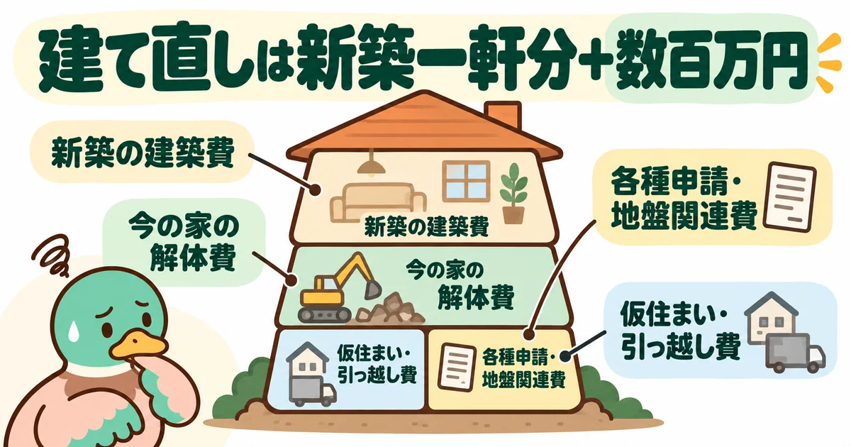 建て直しに必要な新築費用と追加費用を整理するあいみつ。