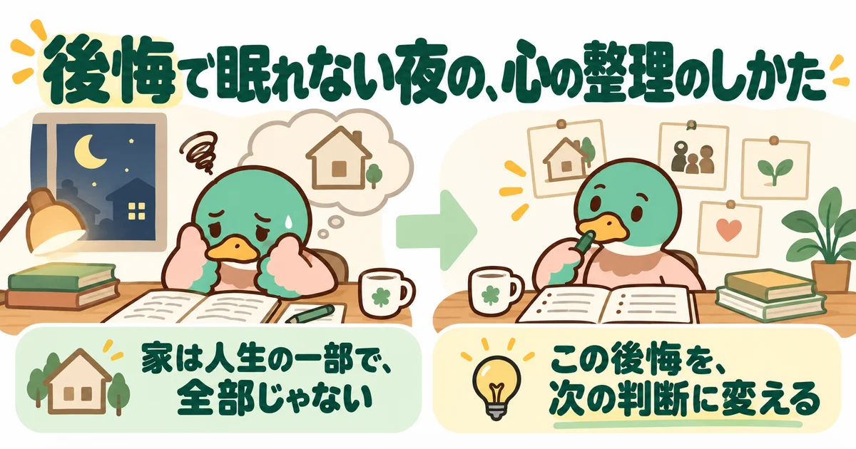 家の後悔で眠れない夜に気持ちを整理するあいみつ。