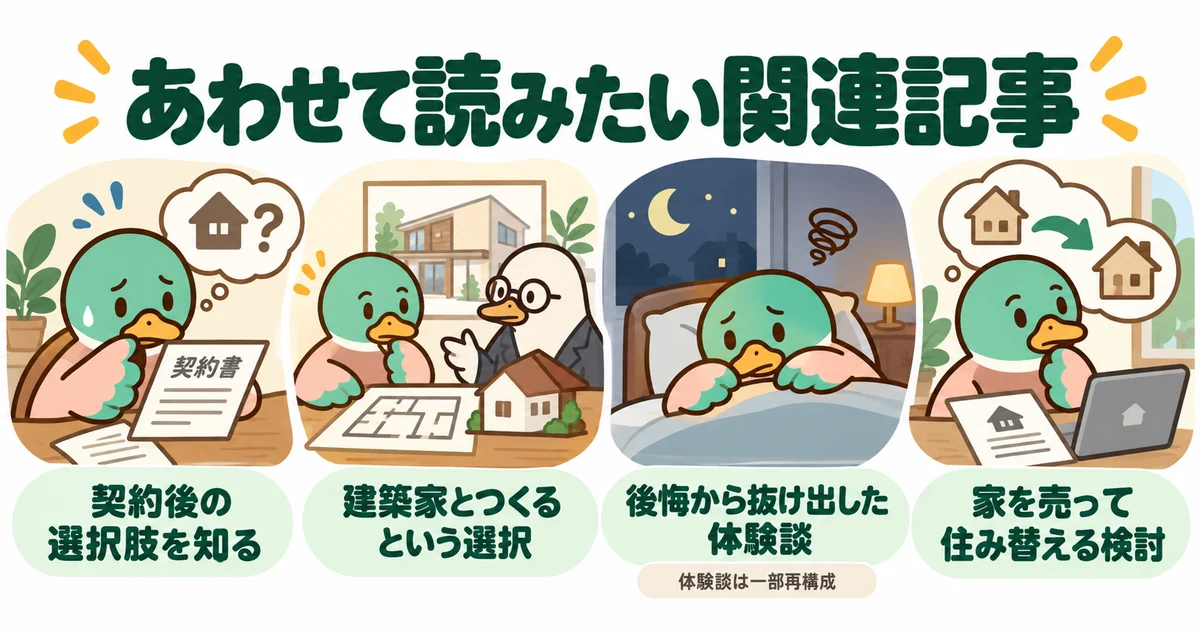住まいの後悔に関する記事を案内するあいみつ。