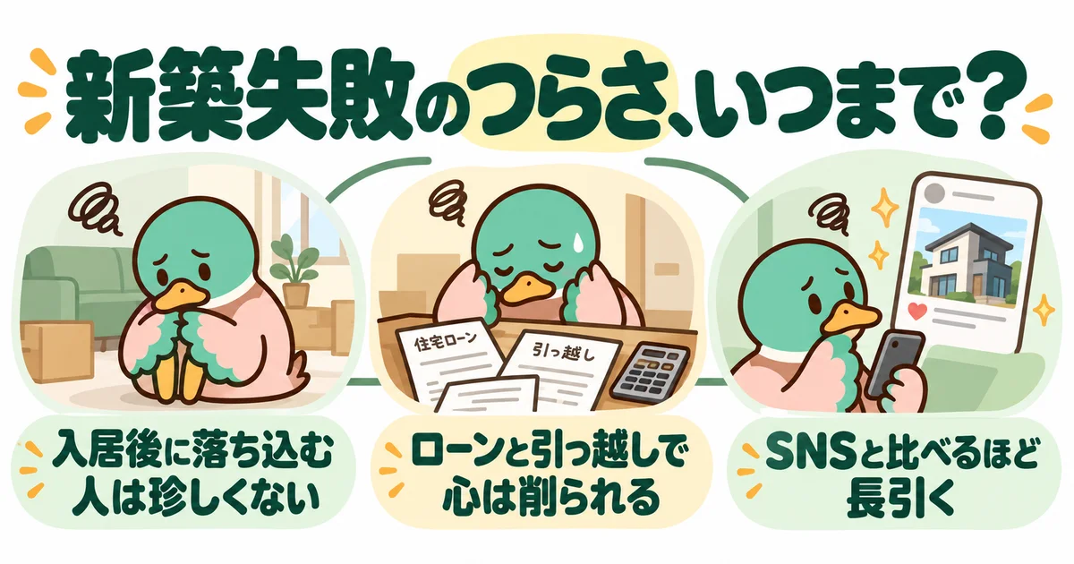 新築後のつらい気持ちと生活の負担を整理するあいみつ。