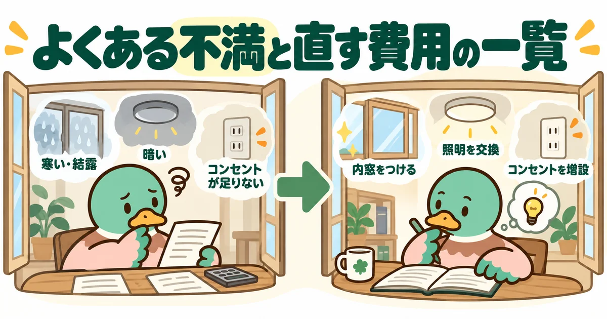 家の不満ごとに修繕内容と費用を比較するあいみつ。