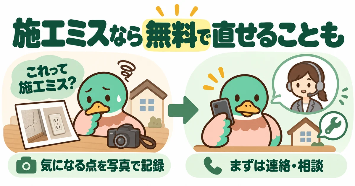 施工不良について写真や契約書を用意して相談するあいみつ。