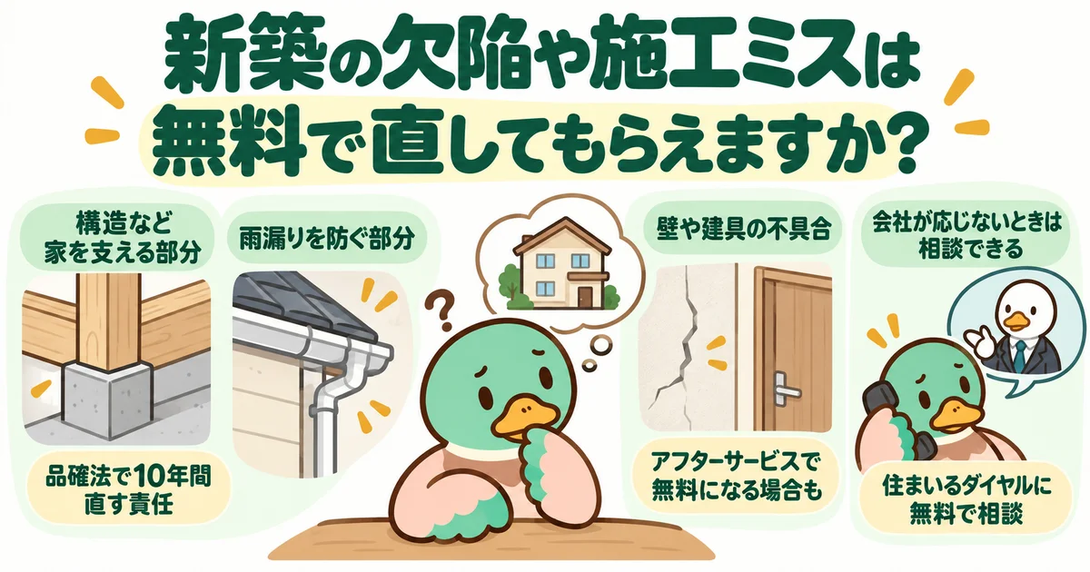 欠陥や施工ミスの補修について契約と状況を確認するあいみつ。