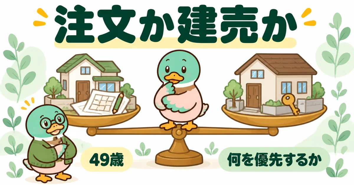家づくりのとびらの体験談で、注文住宅か建売かを中立のアドバイザーに天秤のように並べてもらう49歳のカモ。