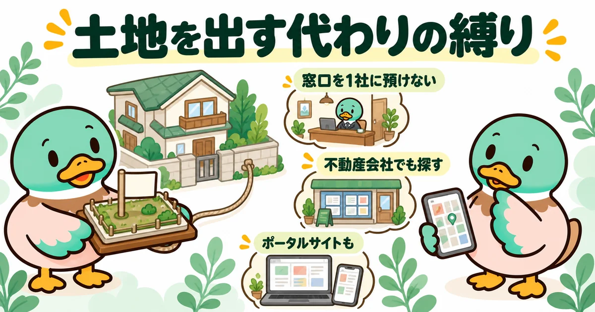 ハウスメーカーに紹介された土地にはひもが付くため、不動産会社やポータルサイトでも先に並行して探すあいみつ。