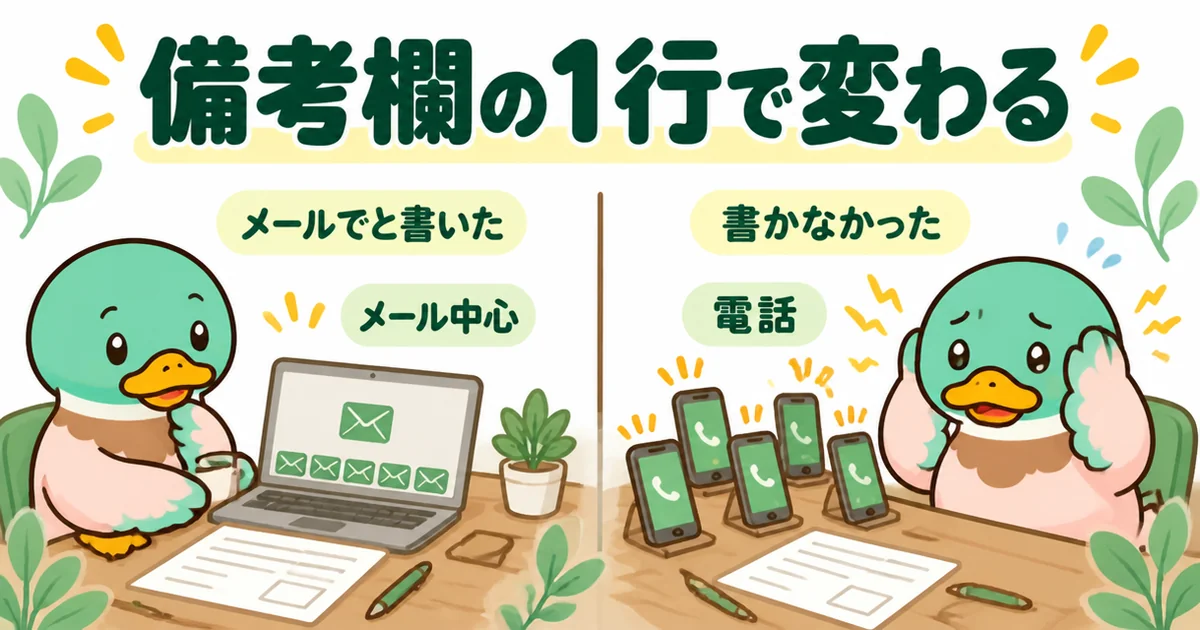 資料請求と同じように備考欄へ連絡はメールでと書くとメール中心、書かないと電話になったあいみつの体験を比べた図解。