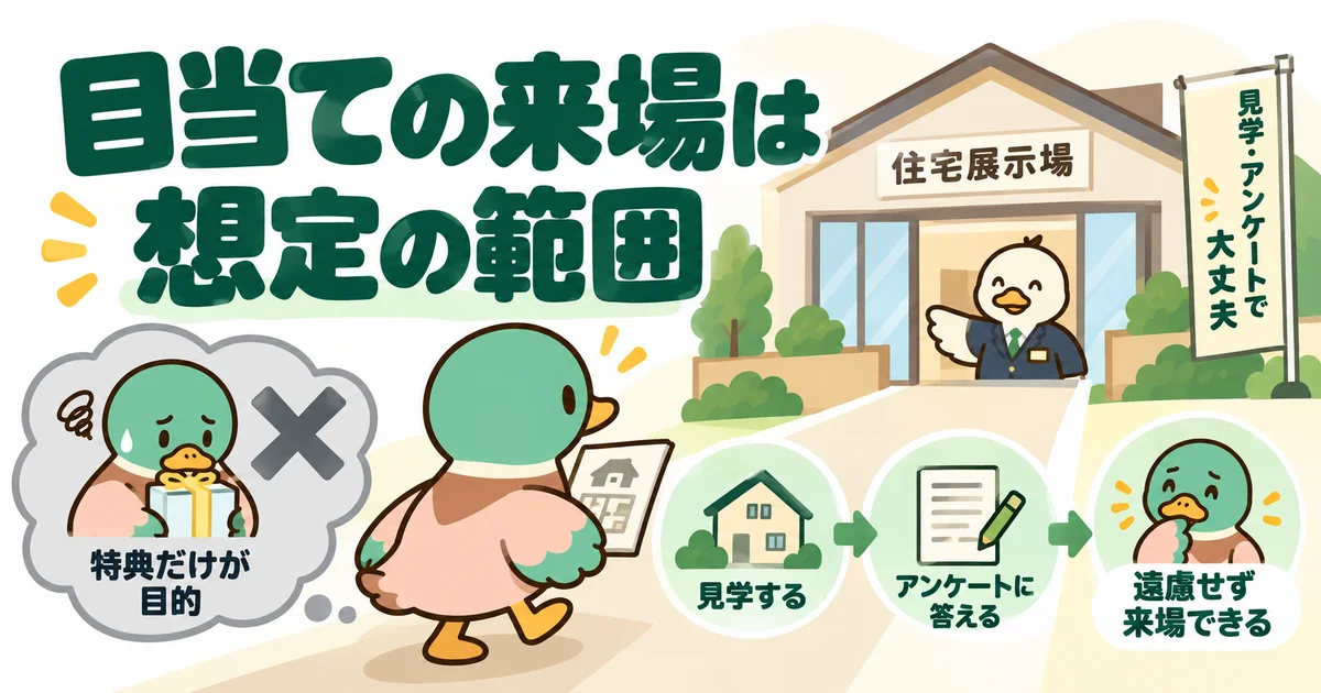 特典をきっかけに展示場を見学するあいみつ。