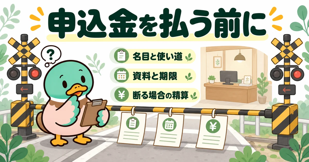 ハウスメーカーに申込金を払う前に、財布を閉じたまま踏切で止まり、書面でそろえる3つの条件を確かめるあいみつ。