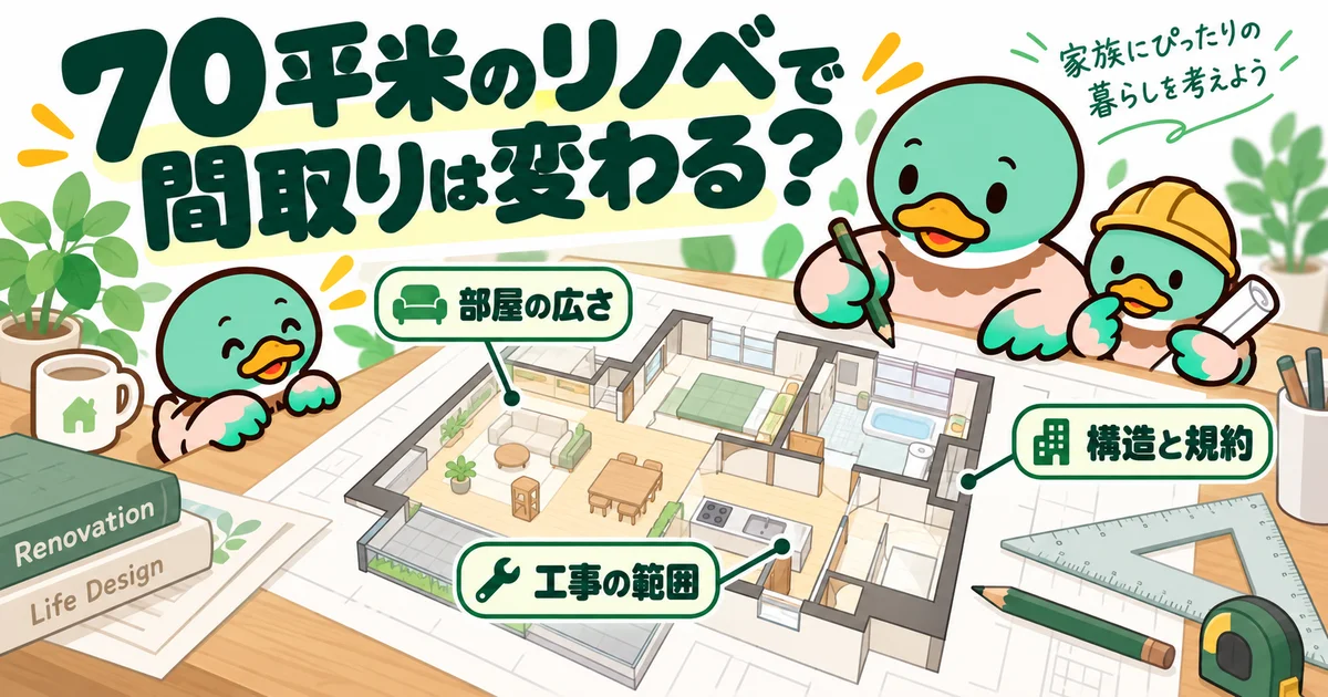 図面を見ながら部屋の広さ、工事範囲、構造と規約を確認するあいみつ。