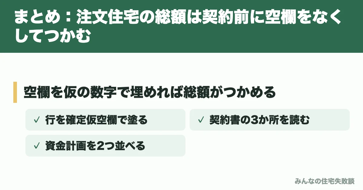 まとめ:注文住宅の総額は契約前に空欄をなくしてつかむ