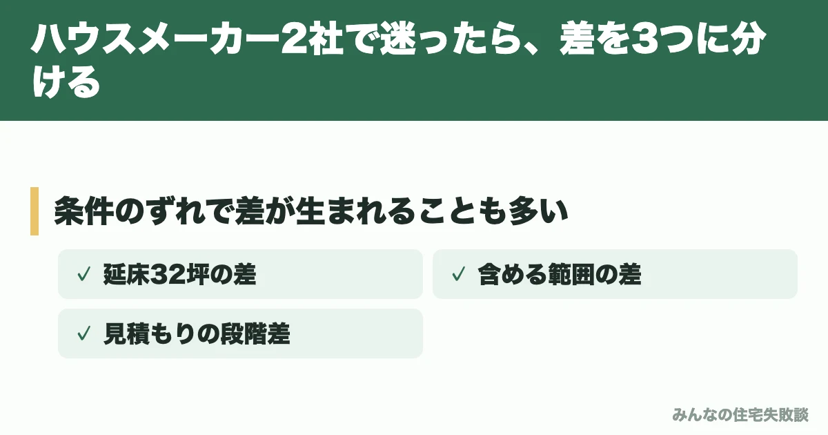 ハウスメーカー2社で迷ったら、差を3つに分ける