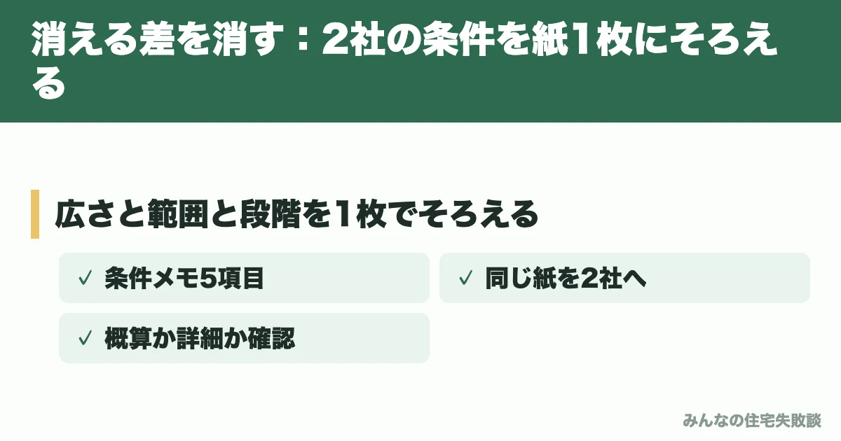 消える差を消す：2社の条件を紙1枚にそろえる