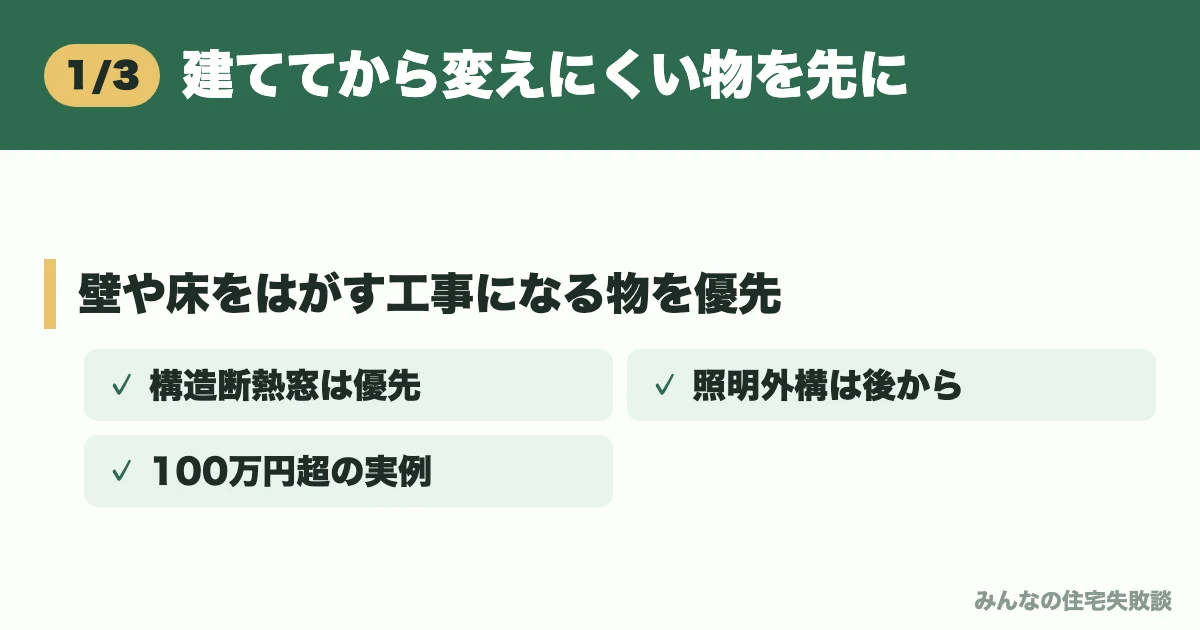 建ててから変えにくい物を先に