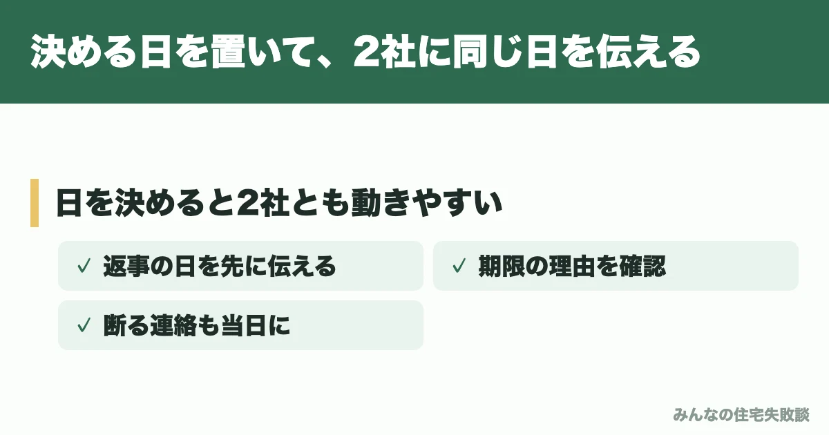 決める日を置いて、2社に同じ日を伝える