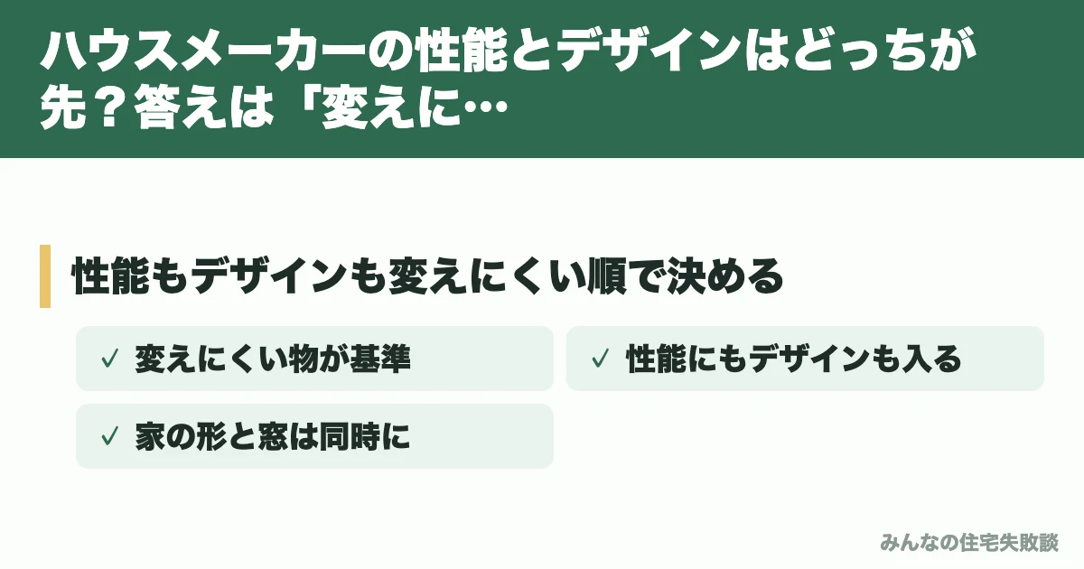 ハウスメーカーの性能とデザインはどっちが先？答えは「変えにくい順」