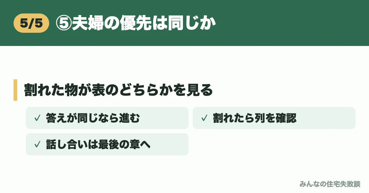 ⑤夫婦の優先は同じか