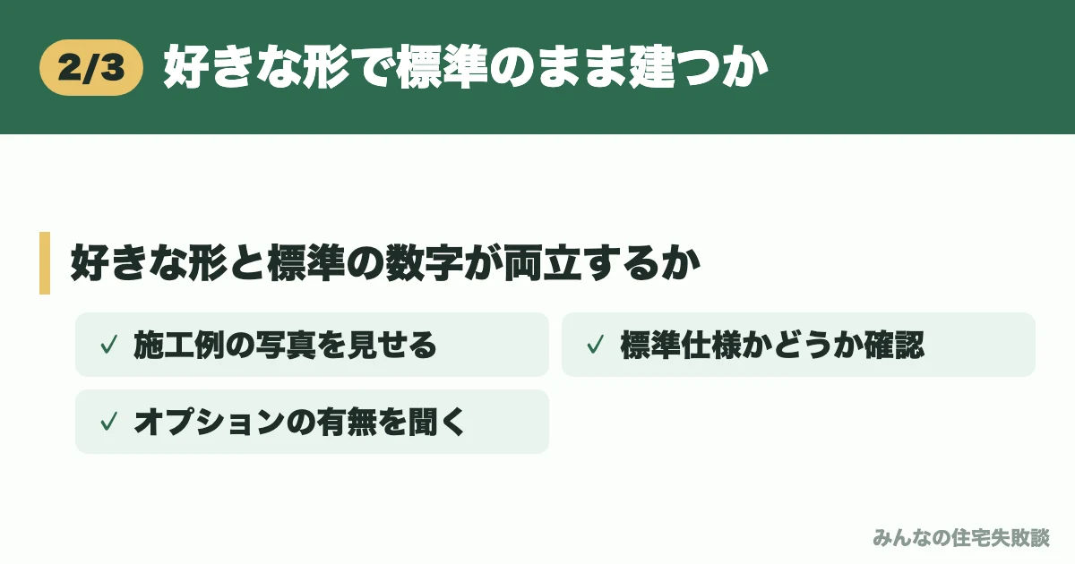 好きな形で標準のまま建つか
