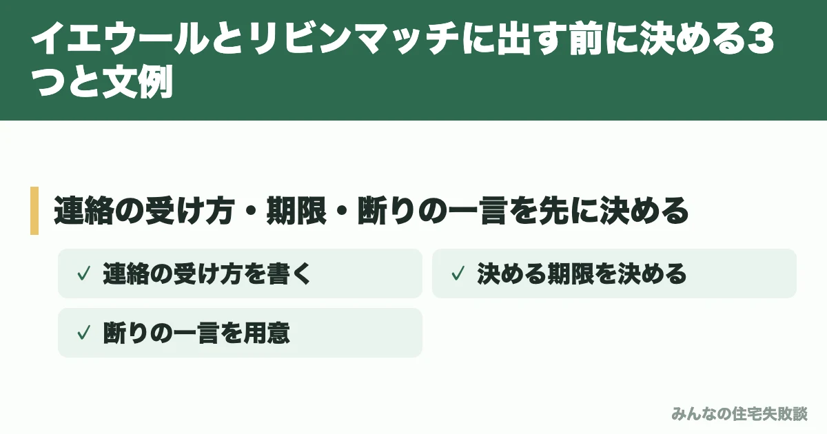 イエウールとリビンマッチに出す前に決める3つと文例