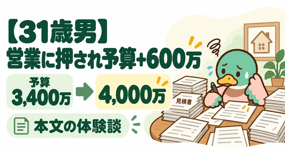あいみつが追加費用で予算が3400万円から4000万円へ膨らむ様子を示す図。