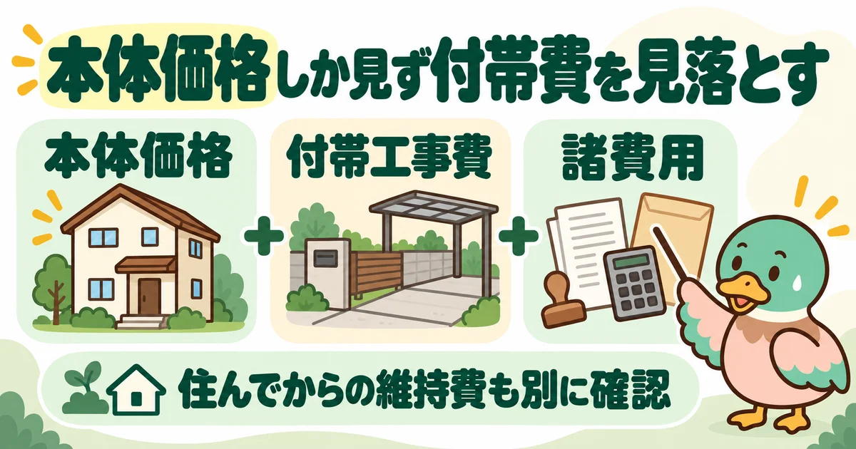 あいみつが本体価格・付帯工事費・諸費用の構成を示す図。