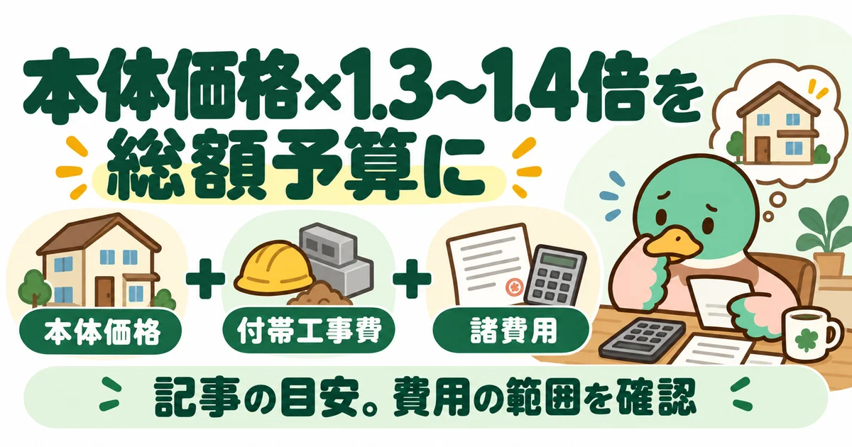 あいみつが本体価格に付帯工事費と諸費用を含めて予算を考える図。