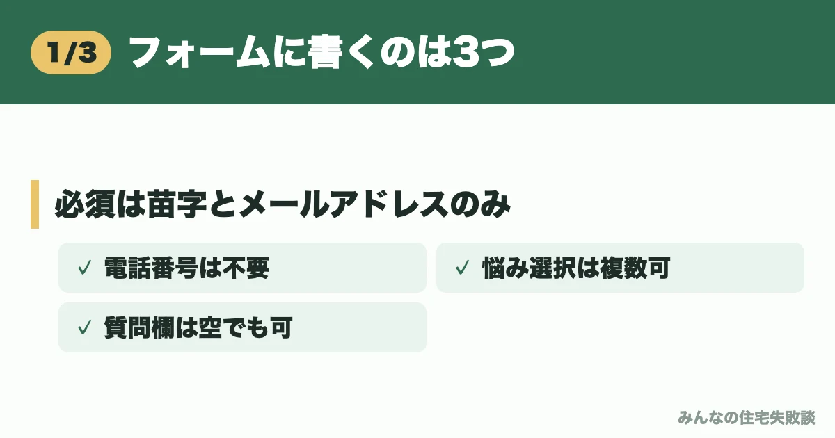 フォームに書くのは3つ