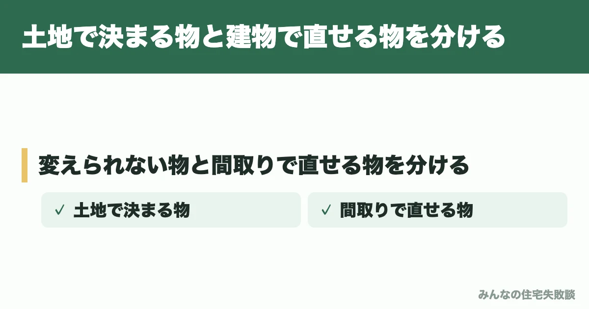 土地で決まる物と建物で直せる物を分ける