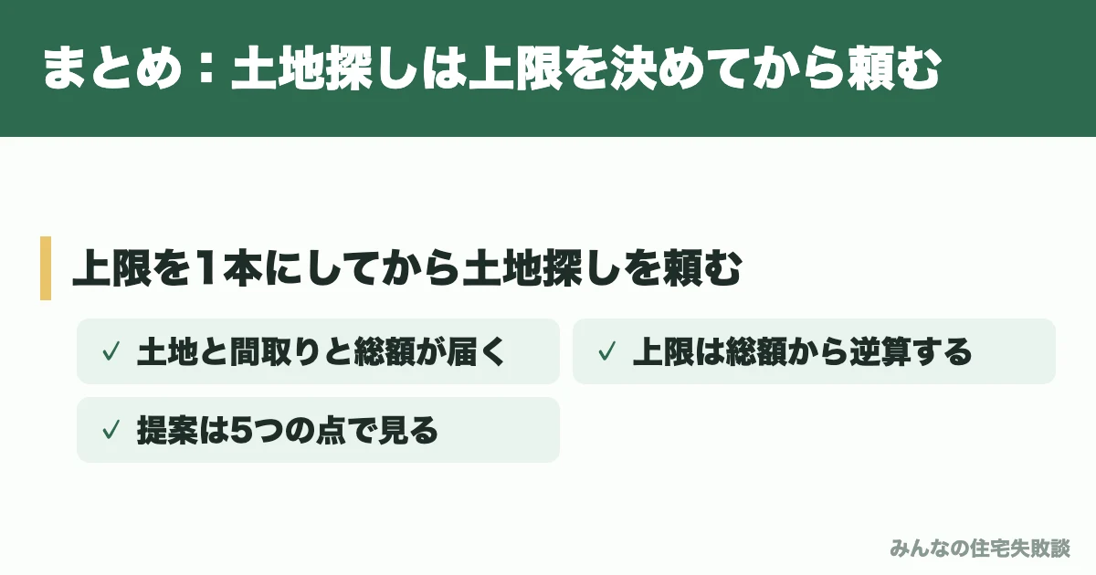 まとめ：土地探しは上限を決めてから頼む